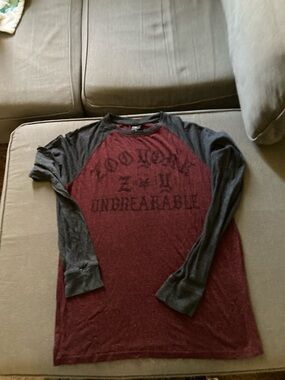 Zoo York Burgundy and Charcoal Raglan Crew Neck Tee